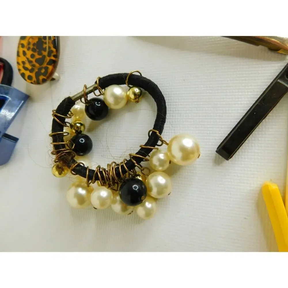 Vintage Hair Accessories Lot Cheetah Pearl Barrettes Elastics
